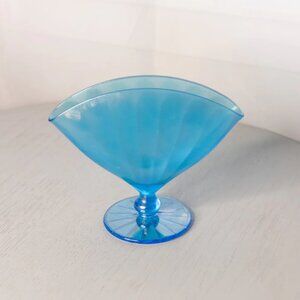 Vintage Blue Iridescent Stretch Glass Footed Fan Vase
